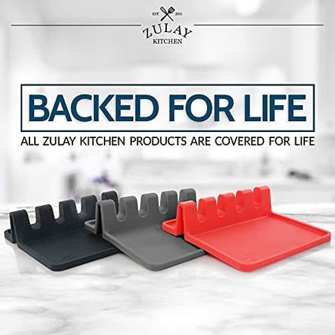 Silicone Utensil Rest with Drip Pad for Multiple Utensils, Heat-Resistant, Spoon Rest & Spoon Holder for Stove Top, Kitchen Utensil Holder for Spoons, Ladles, Tongs & More - by Zulay (Black)