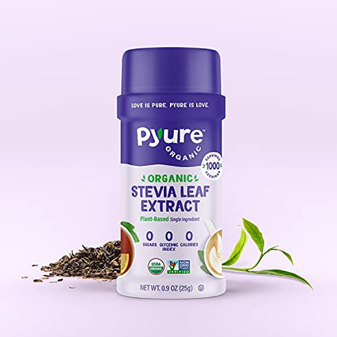 Pyure Organic Stevia Powder Extract | 100% Stevia No Fillers, Stevia Concentrate 300x Sweeter than Sugar | No Additives, Pure Stevia Extract Sugar Substitute, Micro-Spoon Included | 1,000 Servings