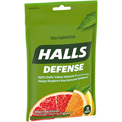 HALLS Defense Assorted Citrus Vitamin C Drops, Dietary Supplement Drops, 30 Drops