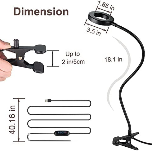 Bekada LED Desk Light with Clamp for Video Conference Lighting, Clip on LED Ring Light for Computer Webcam, USB Laptop Light for Zoom Meetings, Reading Light with 3 Color 10 Dimming Level
