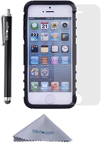 Wisdompro Case for iPhone SE 1st Generation, 2 in 1 Heavy Duty Hard PC Soft TPU Rugged Protective Cover with Foldable Kickstand for iPhone 5, for iPhone 5s, for iPhone SE 2016 - Black/Black