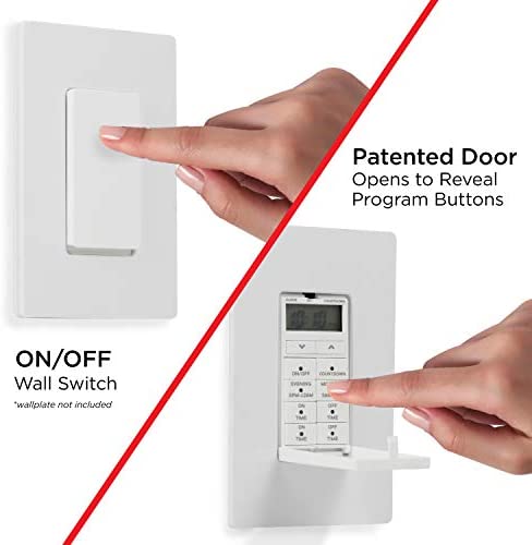 UltraPro 24-Hour Digital in-Wall, Easy-to-Program Timer, Daily presets, to-The-Minute Countdown, ON/Off Override Button, Automatic Lighting Schedule – 40955, 1 Pack, White