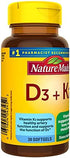 Nature Made Vitamin D3 K2, 5000 IU (125 mcg) Vitamin D, Dietary Supplement for Bone, Teeth, Muscle and Immune Health Support, 30 Softgels, 30 Day Supply