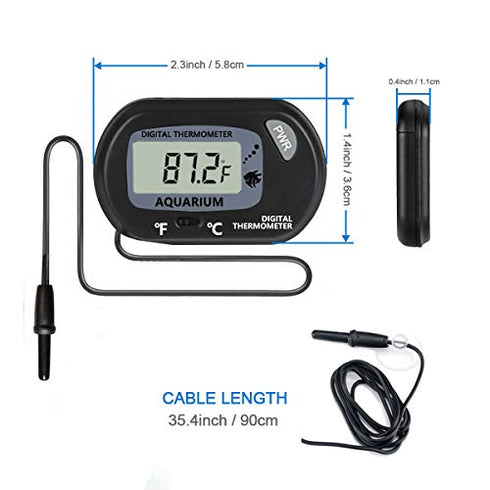 Veanic 4-Pack Digital Aquarium Fish Tank Thermometer Terrarium Water Temperature Meter Gauge with Water-Resistant Sensor Probe for Reptile Turtle Incubators (Black)