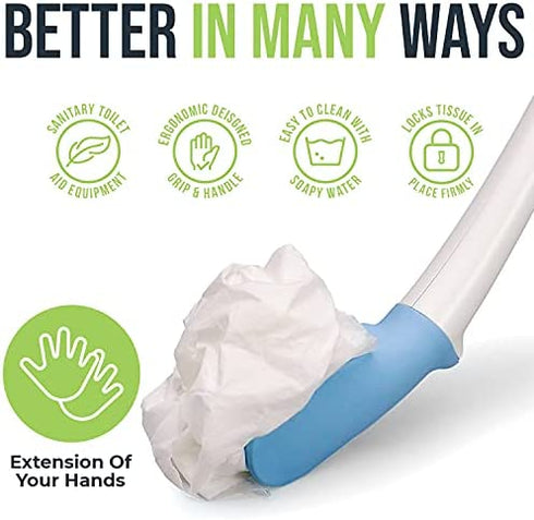 Juvo Toilet Aid - 18” Long Reach Personal Wiping Aid with Hygienic Cover - Easy Use Comfort Self Wiper for Toileting (SATA01)