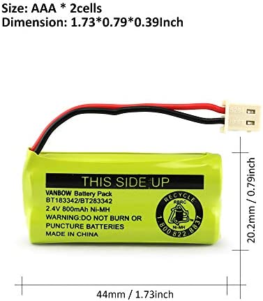 VANBOW BT183342/BT283342 2.4V 800mAh Ni-MH Battery Pack, Compatible with AT&T VTech Cordless Phone Batteries BT166342/BT266342 BT162342/BT262342 CS6709 CS6609 CS6509 CS6409 EL52100 EL50003 (Pack 4)