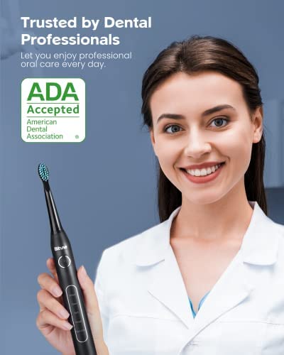 Bitvae Ultrasonic Electric Toothbrushes - Electric Toothbrush for Adults and Kids , American Dental Association Accepted , Rechargeable Travel Sonic Toothbrush with 8 Heads , Black D2