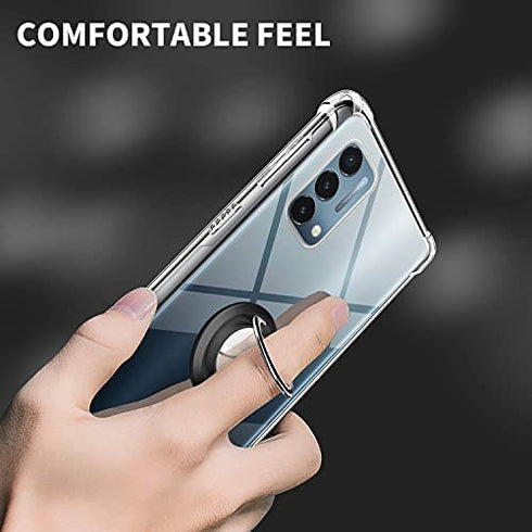 for OnePlus Nord N200 5G Case with Tempered Glass Screen Protector Clear Soft Shockproof Protective Phone Case Cover with 360 Degree Rotating Holder Kickstand for OnePlus N200 5G, Crystal Clear