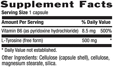 Country Life L-Tyrosine Vegetarian Capsules 500mg with B-6, 100-Vegetarian Capsules