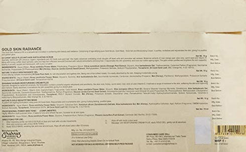 Shahnaz Husain 24 Carat Gold Skin Radiance Timeless Youth Kit with Exfoliating Scrub, Radiance Gel, Moisturizing Cream, and Mask (4 x 10 gm)