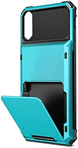 SAMONPOW Credit Card Holder Case for iPhone X iPhone Xs Case with 4 Card Holder Hard PC Soft Hybrid Rubber Anti Scratch Shockproof Heavy Duty Cover for iPhone X XS iPhone10 5.8 inch Sky Blue
