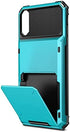 SAMONPOW Credit Card Holder Case for iPhone X iPhone Xs Case with 4 Card Holder Hard PC Soft Hybrid Rubber Anti Scratch Shockproof Heavy Duty Cover for iPhone X XS iPhone10 5.8 inch Sky Blue