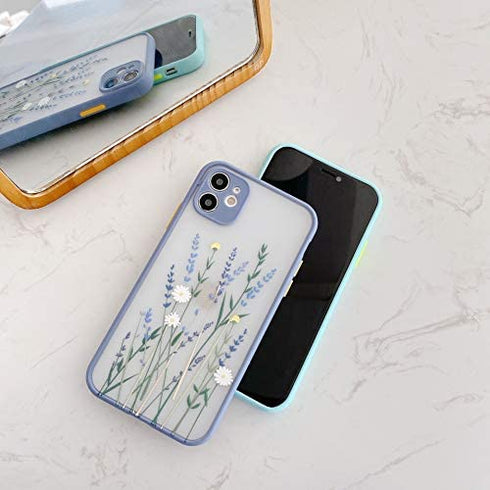 Ownest Compatible with iPhone 12 Pro Max Case for Clear Flower Frosted PC Back 3D Floral Girls Woman and Soft TPU Bumper Silicone Slim Shockproof Case for iPhone 12 Pro Max-(Purple-3)
