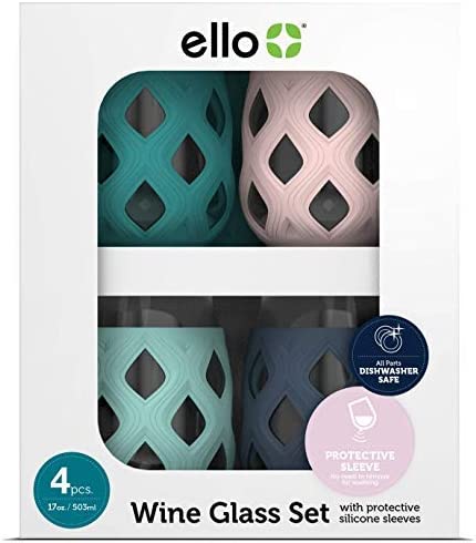Ello Cru Stemless Wine Glass Set with Silicone Sleeves
