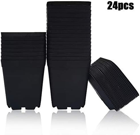 Xilanhhaa 24 Pack 3 inch Black Square Nursery Flower Pots Plastic Plant Pot with Saucer,Seedling Nursery Transplanting Planter Container for Your Room,Garden Office and Balcony Decor