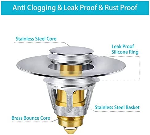 Universal Bathroom Sink Stopper, for 1.06 -1.5 inch US Standard Basin Pop Up Sink Drain Strainer, TUUPUSOKI® Bathtub Converter Sink Drain Strainer Plug No Overflow with Basket Hair Catcher (1 Pack)