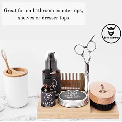 Beard Caddy Organizer for Grooming Products - Men's Bathroom Organizer Display Stand - Beard Product Holder for Your Beard Oil, Balm, Wash, Comb, Brush & Scissors, Striking Viking (1 Piece Caddy)