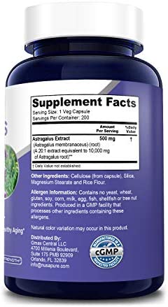 Astragalus 10000 mg Per Caps 200 Veggie Capsules (Vegetarian, Non-GMO & Gluten-Free) Max Strength