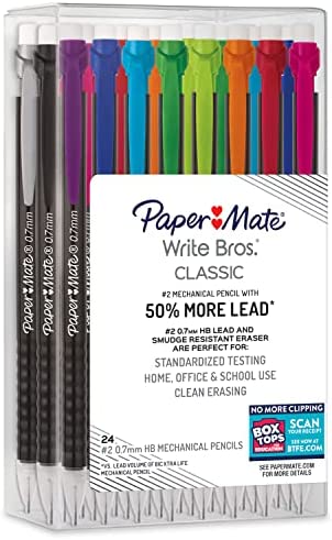 Paper Mate Mechanical Pencils, Write Bros. Classic #2 Pencil, Great for Standardized Testing, 0.7mm, 24 Count