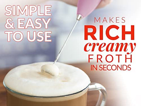 Zulay Original Milk Frother Handheld Foam Maker for Lattes - Whisk Drink Mixer for Coffee, Mini Foamer for Cappuccino, Frappe, Matcha, Hot Chocolate by Milk Boss (Cotton Candy)