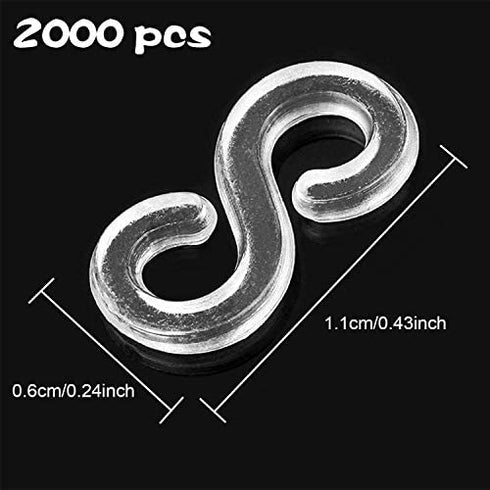 FEPITO 2000 Pcs Loom Rubber Bands S Clips Plastic Band Clips Connectors Refills Kit Clip for Loom Bracelets DIY Making, Clear