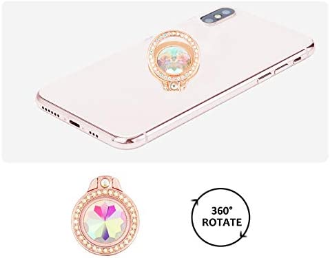 lenoup Glitter Bling Bling Phone Ring Holder, Sparkle Phone Ring Artificial Diamond Stand, Rhinestone Cell Phone Finger Ring for Phones,Pad(Rose Gold)