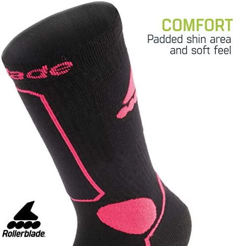 Rollerblade Performance Women's Socks, Inline Skating, Multi Sport, Black and Pink, Size Large