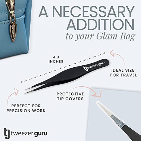 Tweezer Guru Pointed Tweezers - Sharp Precision Needle Nose Tip, Best Tweezers for Eyebrows and Ingrown Hair, Surgical Pointed for Blackheads & Splinters (Classic Pink & Black)