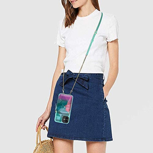 ZVE iPhone Print Wallet Case with Zipper for iPhone 12 Pro & iPhone 12 (6.1 inch), Purse Phone Case with Card Holder for Women, Crossbody Chain Wrist Strap-Diamond