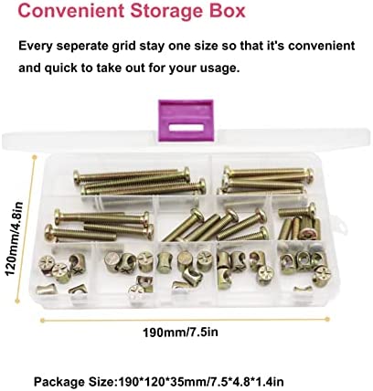 M6 Baby Crib Hardware Replacement Kit, cSeao 50pcs Socket Cap Bolts Barrel Nuts Assortment Kit for Bunk Bed Furniture Chairs, M6x20mm/ 30mm/ 40mm/ 50mm/ 60mm