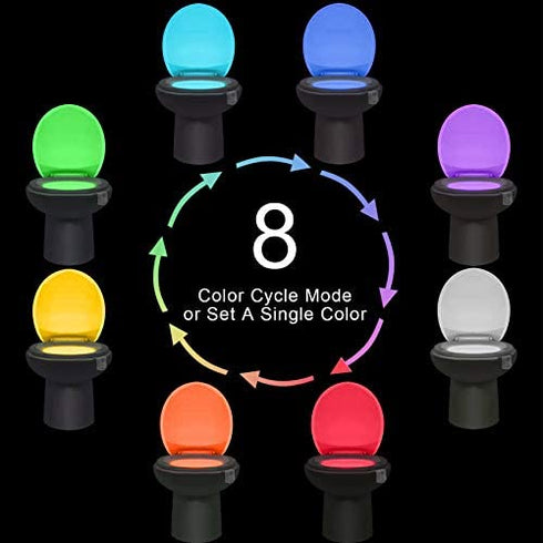 HeyMate Rechargeable Motion Sensor LED Bowl Light for Toilet Seat - 8-Color Changing Night Light with USB Cable Pack of 2