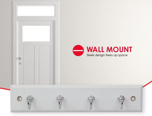 Home Basics 4 Hook Wall Mounted Key Holder Rack for Entryway, Kitchen, Bedroom Organize Car Keys, House Keys, Small Accessories and Jewelry (White)