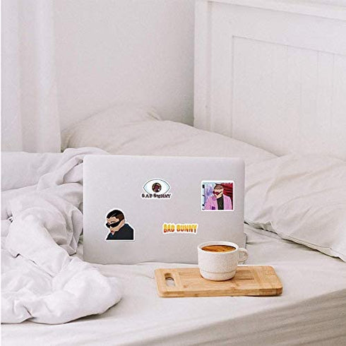 Kilmila Bad Pop Singer Bunny Stickers (100Pcs with Rabbit Keychain Pendant Decor) Gifts Bad Pop Singer Bunny Merch Part Supplies Vinyl Sticker Guitar Travel Case Sticker Decor Laptop Stickers