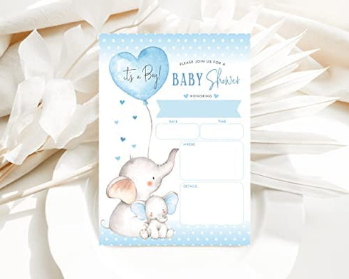 Your Main Event Prints Boy Elephant Baby Shower Invitations, Peanut Baby Shower Invites with Diaper Raffles Cards, Sprinkle, 20 Invites Including Envelopes