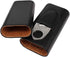 AMANCY Classic Black Leather 3 Fingers Cigar Case with Cedar Wood Lining ,Silver Stainless Steel Cutter Contained