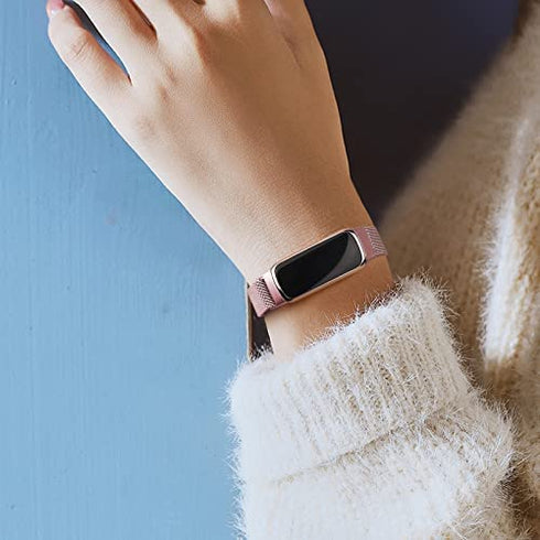 Vanjua Metal Band Compatible with Fitbit Luxe Bands, Stainless Steel Mesh Loop Adjustable Wristband Replacement Strap for Fitbit Luxe/Luxe Special Edition Fitness Tracker Women Men (Rose Pink)