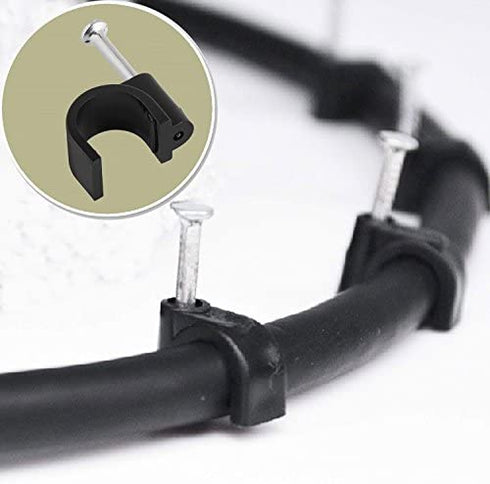 100 Pack Nail in Cable Clips Ethernet Cable Nails Tacks Clips 8mm for Electrical, Ethernet, Dish Wire, Coax Cable, RG6, RG59, CAT6, RJ45 Cable,Black