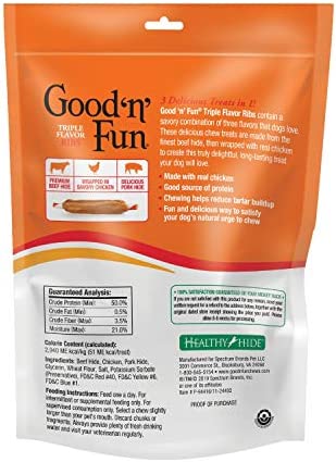 Good'n'Fun Triple Flavor Ribs 4 Ounces, Snack for All Dogs