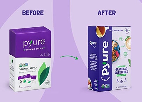 Pyure Organic Stevia Packets | Granulated Sugar Packets - White Sugar Substitute | Zero Carb, Zero Sugar, Zero Calorie Sweetener Packets | Plant-Based Stevia Packets for Keto Coffee | 80 Count