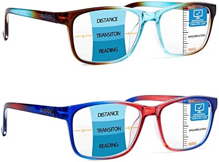 K KENZHOU Progressive Multifocus Reading Glasses Blue Light Blocking for Women Men No Line Multifocal Readers
