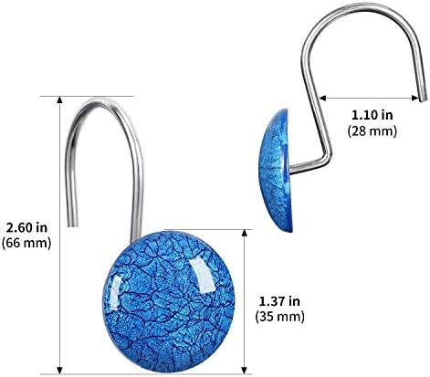 CHICTIE Blue Shower Curtain Hooks Rings,Set of 12 Decorative Marble Crack Shower Curtain Hooks,Stone Rustproof Shower Rings for Bathroom Curtains Rods