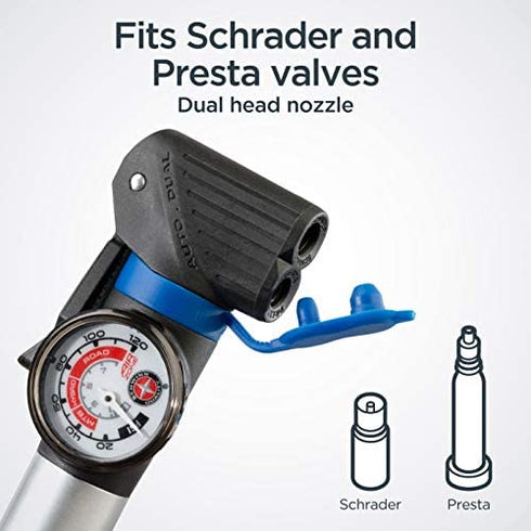 Schwinn Air Sport Bike Frame Pump with Gauge Fits Schrader and Presta Valve Types Silver