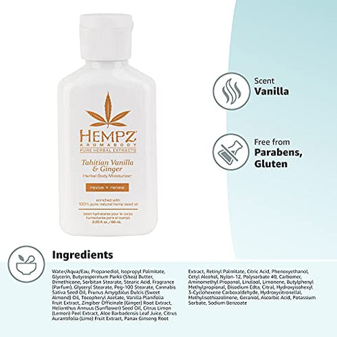 Hempz Tahitian & Ginger Herbal Body Moisturizer, Vanilla 2.25 Fl Oz
