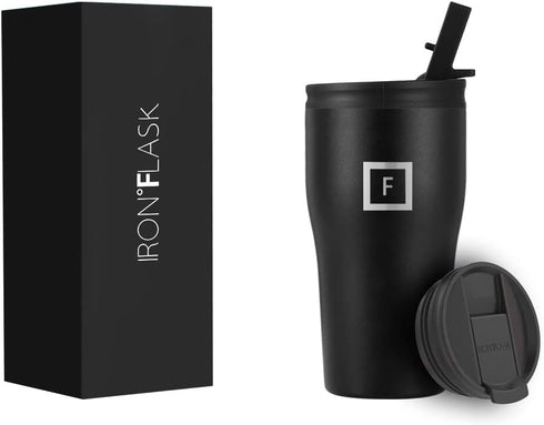 IRON °FLASK Rover Tumbler 2.0 - 16 Oz, 2 Lids (Straw/Flip), Vacuum Insulated Stainless Steel Bottle, Modern Double Walled, Simple Thermo Travel Mug, Hydro Water Metal Canteen - Midnight Black