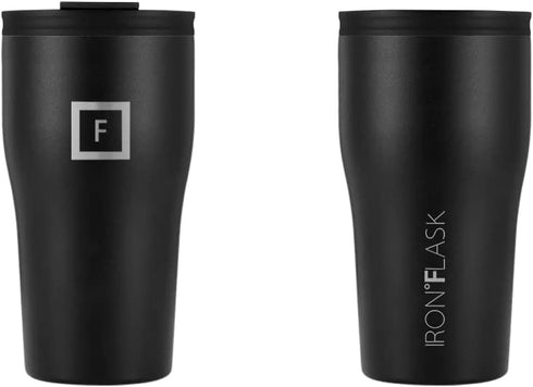 IRON °FLASK Rover Tumbler 2.0 - 16 Oz, 2 Lids (Straw/Flip), Vacuum Insulated Stainless Steel Bottle, Modern Double Walled, Simple Thermo Travel Mug, Hydro Water Metal Canteen - Midnight Black