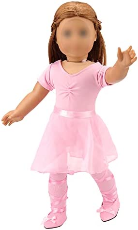 BARWA 18 Inch Doll Clothes Ballet Ballerina Outfits Dance Dress Custume Compatible with 18 Inch Dolls - 4 PCS Pink Leotard with Tutu Skirt, Tights and Ballet Shoes