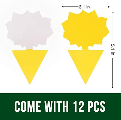 Garsum Fruit Fly Trap Yellow Sticky Fungus Gnat Killer for Indoor and Outdoor Plant Insect Catcher for White Flies,Mosquitos,Fungus Gnats,Flying Insects,12 pcs