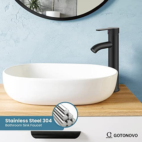 Bathroom Vessel Bowl Sink Faucet Matte Black Single Handle Lavatory Vanity Mixer Bar Tap with Pop Up Drain Combo Tall Spout Single Hole Deck Mount