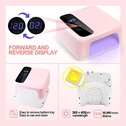 BETE Cordless Led Nail Lamp, Wireless Nail Dryer, 72W Rechargeable Led Nail Light, Portable Gel UV Led Nail Lamp with 4 Timer Setting Sensor and LCD Display, Professional Led Nail Lamp for Gel Polish