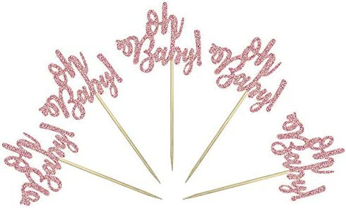 Rose Gold Glitter Oh Baby Cake Cupcake Toppers Picks for Baby Shower Birthday Wedding Party Decorations 24 PCS